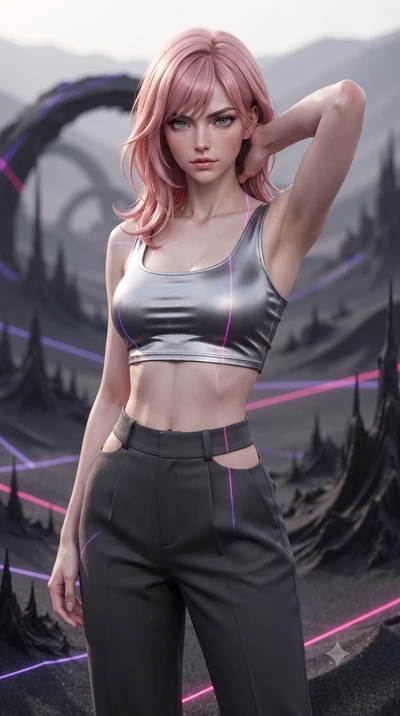 score_9, masterpiece, best quality, ultra-detailed, high-budget anime keyframe, editorial fashion photography, tasteful artistic composition, Japanese woman. close-up cowboy shot from the waist and thighs up, the character dominates the composition, 