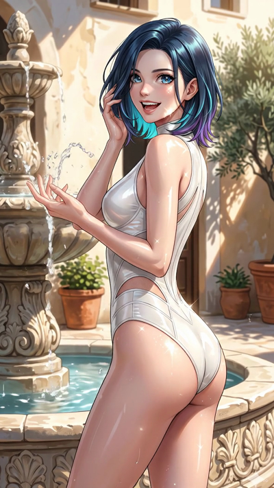 Character blinking, looking at camera with a subtle, natural expression, moving slowly and naturally. Their hair sways gently in a quiet draft of air while maintaining their original pose. The camera executes a very slow, smooth dolly-in. The backgro