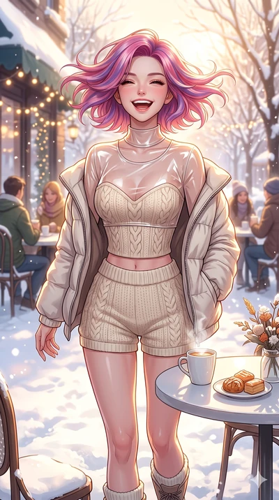 score_9, masterpiece, best quality, ultra-detailed, high-budget anime keyframe, vibrant anime aesthetic, Caucasian woman, strictly human ears. cowboy shot from the thighs up, character and outfit filling the frame for maximum presence. She is posing 