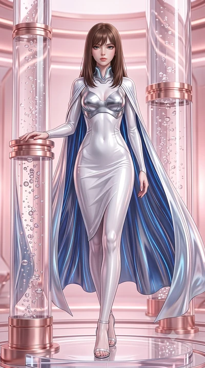 score_9, masterpiece, best quality, ultra-detailed, high-budget anime keyframe, semi-realistic 3D game render, editorial fashion photography, tasteful artistic composition, Korean woman. low angle full-body shot from head to toe showing her feet, fil