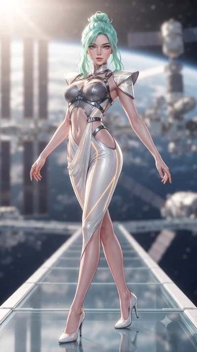 score_9, masterpiece, best quality, ultra-detailed, high-budget anime keyframe, editorial fashion photography, tasteful artistic composition, Japanese woman. low angle full-body shot from head to toe showing her feet, filling the entire 9:16 vertical