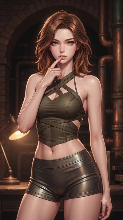 score_9, masterpiece, best quality, ultra-detailed, high-budget anime keyframe, editorial fashion photography, tasteful artistic composition, Korean woman. close-up cowboy shot from the waist and thighs up, the character dominates the composition, fi