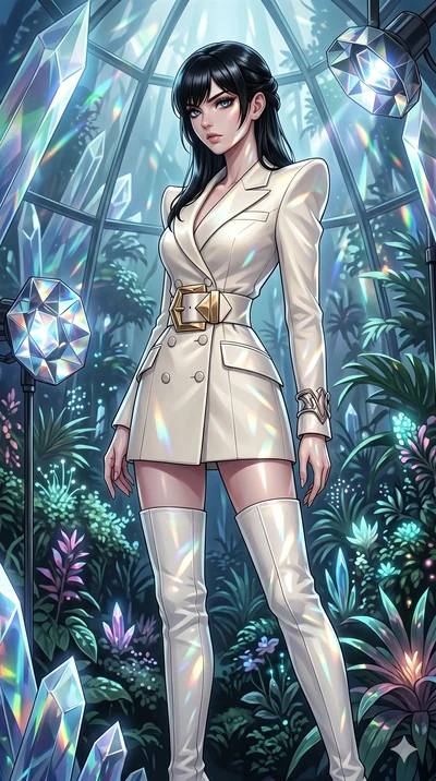 score_9, masterpiece, best quality, ultra-detailed, high-budget anime keyframe, editorial fashion photography, tasteful artistic composition, Caucasian woman, strictly human ears. cowboy shot from the thighs up, character and outfit filling the frame