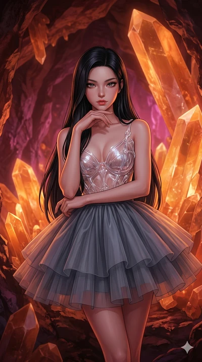 score_9, masterpiece, best quality, ultra-detailed, high-budget anime keyframe, editorial fashion photography, tasteful artistic composition, Korean woman. cowboy shot from the thighs up, character and outfit filling the frame for maximum editorial p