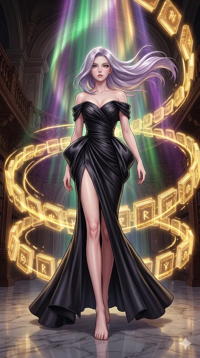 score_9, masterpiece, best quality, ultra-detailed, high-budget anime keyframe, editorial fashion photography, tasteful artistic composition, Caucasian woman, strictly human ears. low angle full-body shot from head to toe showing her feet, filling th