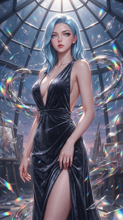 score_9, masterpiece, best quality, ultra-detailed, high-budget anime keyframe, editorial fashion photography, tasteful artistic composition, Korean woman. close-up cowboy shot from the waist and thighs up, the character dominates the composition, fi