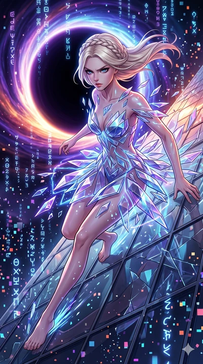score_9, masterpiece, best quality, ultra-detailed, Set A: High-budget Anime Keyframe, Caucasian (human ears) woman. Upper body close-up from the thighs up, character filling the screen for maximum presence. Theme: Historical Remix. sliding down a gl
