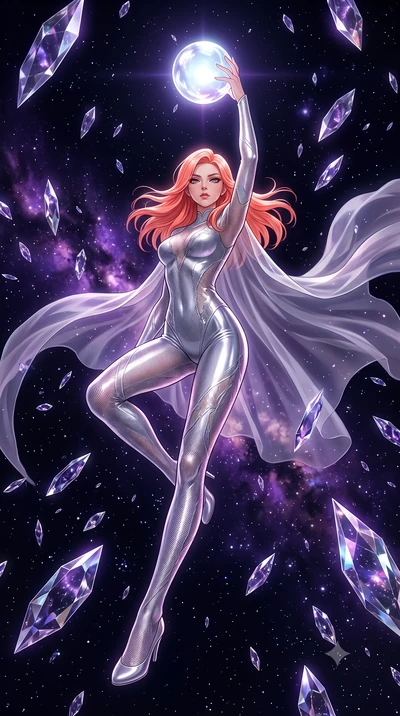 score_9, masterpiece, best quality, ultra-detailed, High-budget Anime Keyframe, East Asian woman. Low angle cowboy shot filling the entire 9:16 frame with her statuesque presence. Scenario 468: reaching out to catch a floating sphere of liquid light 