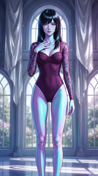 score_9, masterpiece, best quality, ultra-detailed, high-budget anime keyframe, editorial fashion photography, tasteful artistic composition, Caucasian woman, strictly human ears. cowboy shot from the thighs up, character and outfit filling the frame