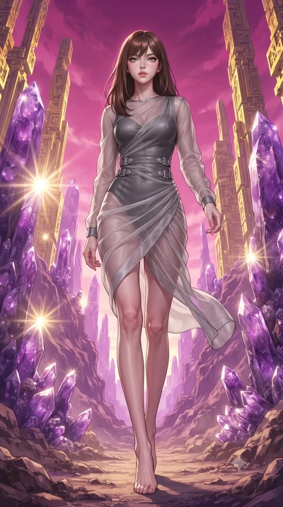 score_9, masterpiece, best quality, ultra-detailed, high-budget anime keyframe, editorial fashion photography, tasteful artistic composition, Korean woman. low angle full-body shot from head to toe showing her feet, filling the entire 9:16 vertical f