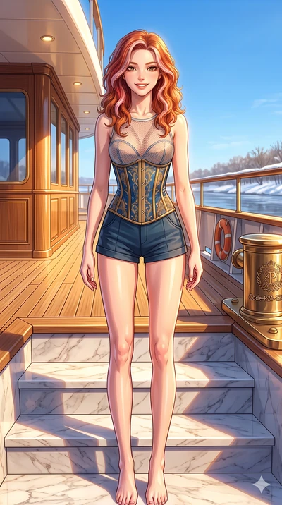 score_9, masterpiece, best quality, ultra-detailed, high-budget anime keyframe, vibrant anime aesthetic, Caucasian woman, strictly human ears. cowboy shot from the thighs up, character and outfit filling the frame for maximum presence. She is standin