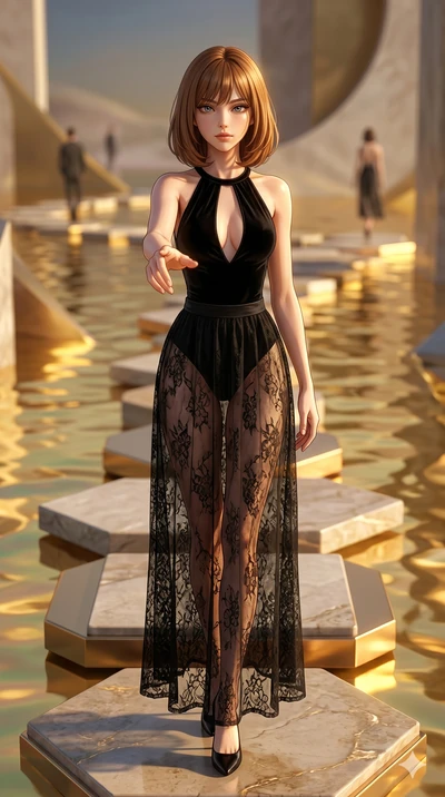 score_9, masterpiece, best quality, ultra-detailed, high-budget anime keyframe, editorial fashion photography, tasteful artistic composition, Caucasian woman, strictly human ears. cowboy shot from the thighs up, character and outfit filling the frame
