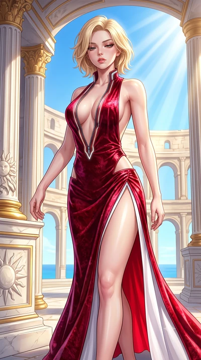 score_9, masterpiece, best quality, ultra-detailed, high-budget anime keyframe, semi-realistic 3D game render, editorial fashion photography, tasteful artistic composition, Caucasian woman. close-up cowboy shot from the waist and thighs up, the chara