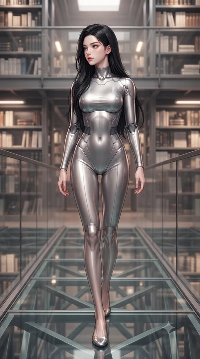 score_9, masterpiece, best quality, ultra-detailed, high-budget anime keyframe, editorial fashion photography, tasteful artistic composition, Korean woman. low angle full-body shot from head to toe showing her feet, filling the entire 9:16 vertical f
