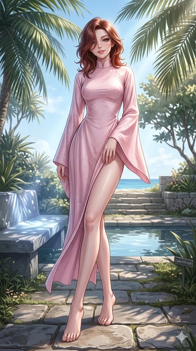 score_9, masterpiece, best quality, ultra-detailed, high-budget anime keyframe, editorial fashion photography, tasteful artistic composition, Korean woman. low angle full-body shot from head to toe showing her feet, filling the entire 9:16 vertical f