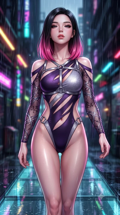 score_9, masterpiece, best quality, ultra-detailed, high-budget anime keyframe, semi-realistic 3D game render, editorial fashion photography, tasteful artistic composition, Korean woman. close-up cowboy shot from the waist and thighs up, the characte