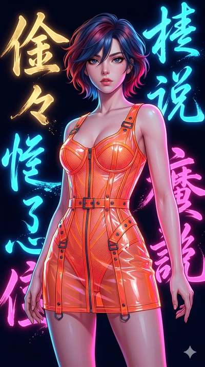 score_9, masterpiece, best quality, ultra-detailed, high-budget anime keyframe, editorial fashion photography, tasteful artistic composition, Korean woman. close-up cowboy shot from the waist and thighs up, the character dominates the composition, fi