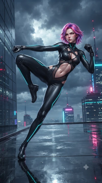 score_9, masterpiece, best quality, ultra-detailed, high-budget anime keyframe, editorial fashion photography, tasteful artistic composition, Caucasian woman. low angle full-body shot from head to toe showing her feet, filling the entire 9:16 vertica