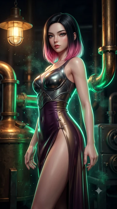 score_9, masterpiece, best quality, ultra-detailed, high-budget anime keyframe, semi-realistic 3D game render, editorial fashion photography, tasteful artistic composition, Korean woman. close-up cowboy shot from the waist and thighs up, the characte