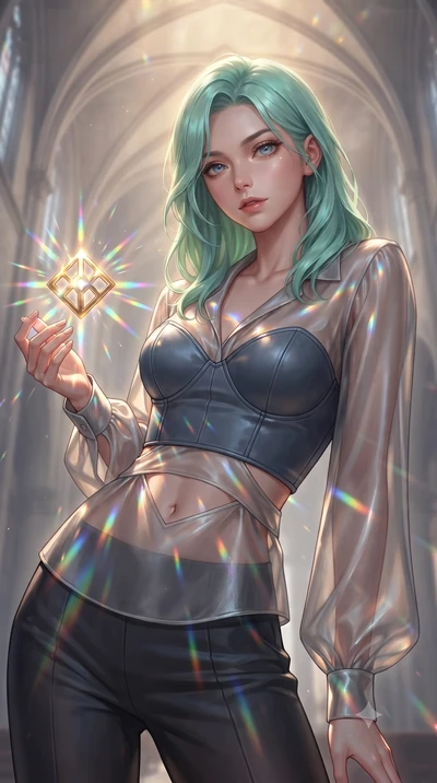 score_9, masterpiece, best quality, ultra-detailed, high-budget anime keyframe, editorial fashion photography, tasteful artistic composition, Japanese woman. close-up cowboy shot from the waist and thighs up, the character dominates the composition, 