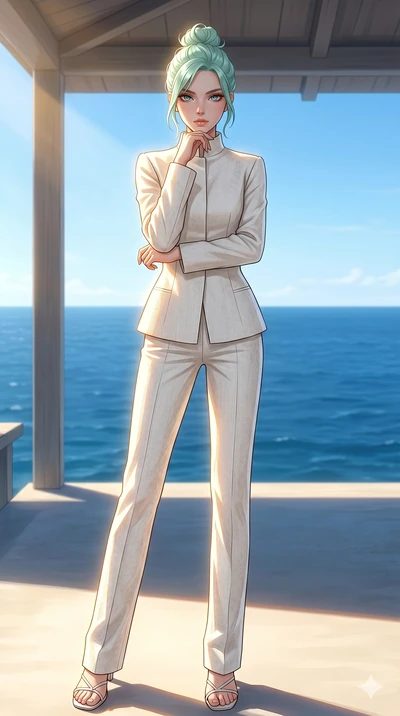 score_9, masterpiece, best quality, ultra-detailed, high-budget anime keyframe, editorial fashion photography, tasteful artistic composition, Japanese woman. low angle full-body shot from head to toe showing her feet, filling the entire 9:16 vertical