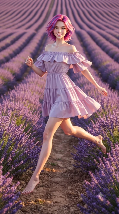 score_9, masterpiece, best quality, ultra-detailed, high-budget anime keyframe, editorial fashion photography, tasteful artistic composition, Caucasian woman. low angle full-body shot from head to toe showing her feet, filling the entire 9:16 vertica