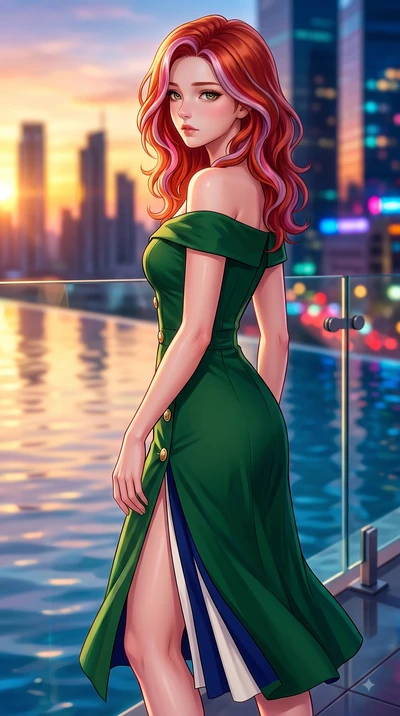 score_9, masterpiece, best quality, ultra-detailed, high-budget anime keyframe, editorial fashion photography, tasteful artistic composition, Caucasian woman. close-up cowboy shot from the waist and thighs up, the character dominates the composition,