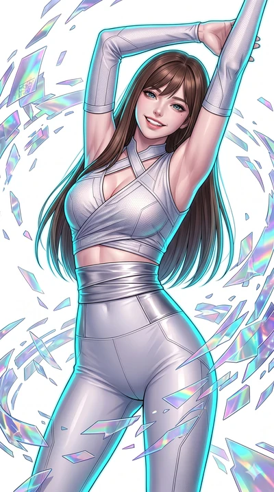 score_9, masterpiece, best quality, ultra-detailed, high-budget anime keyframe, editorial fashion photography, tasteful artistic composition, Korean woman. Upper body close-up from the thighs up, character filling the screen for maximum presence. She