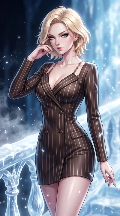 score_9, masterpiece, best quality, ultra-detailed, high-budget anime keyframe, editorial fashion photography, tasteful artistic composition, Caucasian woman. close-up cowboy shot from the waist and thighs up, the character dominates the composition,