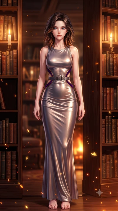score_9, masterpiece, best quality, ultra-detailed, high-budget anime keyframe, semi-realistic 3D game render, editorial fashion photography, tasteful artistic composition, Korean woman. low angle full-body shot from head to toe showing her feet, fil