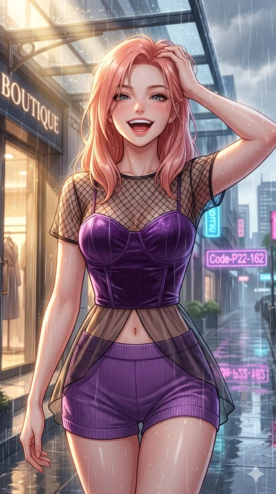 score_9, masterpiece, best quality, ultra-detailed, high-budget anime keyframe, vibrant anime aesthetic, Japanese woman. close-up cowboy shot from the waist and thighs up, the character dominates the composition, filling the frame with her large pres