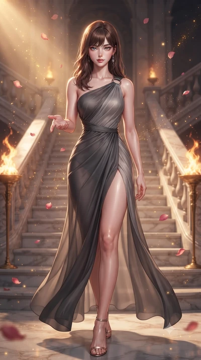 score_9, masterpiece, best quality, ultra-detailed, high-budget anime keyframe, editorial fashion photography, tasteful artistic composition, Korean woman. close-up cowboy shot from the waist and thighs up, the character dominates the composition, fi