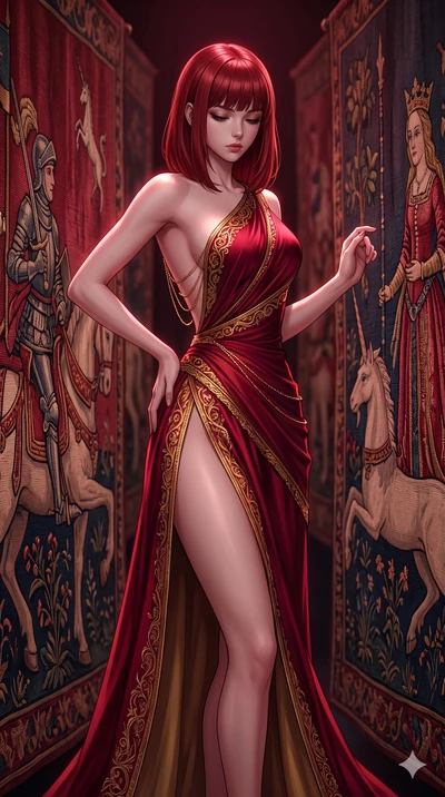 score_9, masterpiece, best quality, ultra-detailed, high-budget anime keyframe, editorial fashion photography, tasteful artistic composition, Caucasian woman, strictly human ears. close-up cowboy shot from the waist and thighs up, the character domin