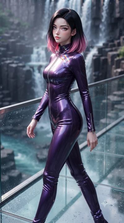 score_9, masterpiece, best quality, ultra-detailed, high-budget anime keyframe, editorial fashion photography, tasteful artistic composition, Korean woman. low angle full-body shot from head to toe showing her feet, filling the entire 9:16 vertical f