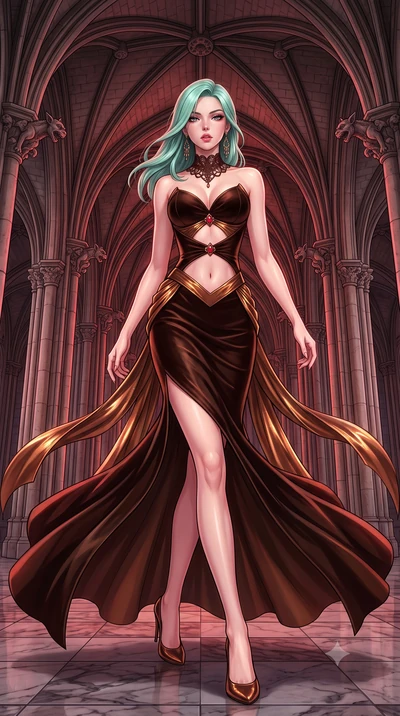 score_9, masterpiece, best quality, ultra-detailed, high-budget anime keyframe, semi-realistic 3D game render, editorial fashion photography, tasteful artistic composition, Japanese woman. low angle full-body shot from head to toe showing her feet, f