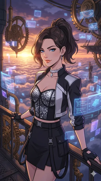 score_9, masterpiece, best quality, ultra-detailed, high-budget anime movie keyframe, cinematic anime lighting, intricate line art, Caucasian (strictly human ears) woman. Upper body filling screen focusing on her alluring features and slim-fit silhou