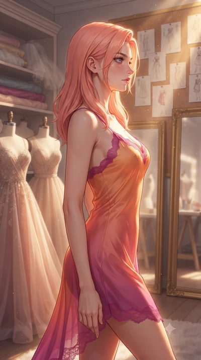 score_9, masterpiece, best quality, ultra-detailed, high-budget anime keyframe, editorial fashion photography, tasteful artistic composition, Japanese woman. close-up cowboy shot from the waist and thighs up, the character dominates the composition, 
