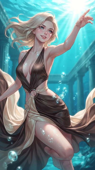 score_9, masterpiece, best quality, ultra-detailed, high-budget anime keyframe, editorial fashion photography, tasteful artistic composition, Caucasian woman. close-up cowboy shot from the waist and thighs up, the character dominates the composition,