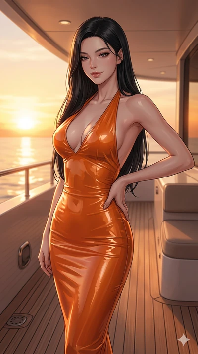 score_9, masterpiece, best quality, ultra-detailed, high-budget anime keyframe, editorial fashion photography, tasteful artistic composition, Korean woman. cowboy shot from the thighs up, character and outfit filling the frame for maximum editorial p