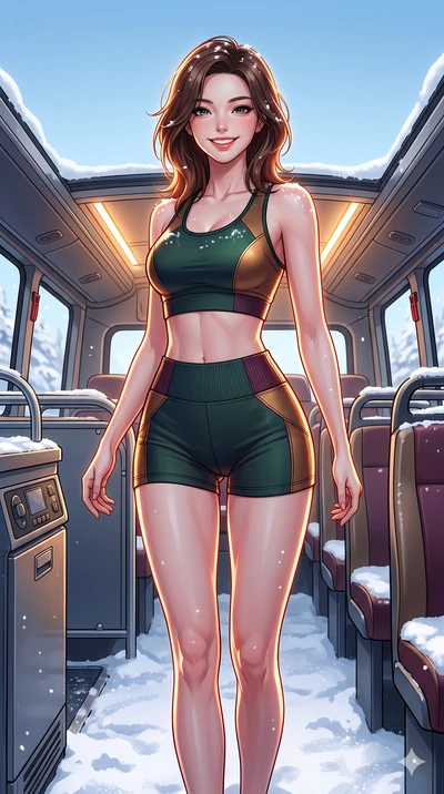 score_9, masterpiece, best quality, ultra-detailed, high-budget anime keyframe, vibrant anime aesthetic, Korean woman. cowboy shot from the thighs up, character and outfit filling the frame for maximum presence. She is posing with a joyful, energetic