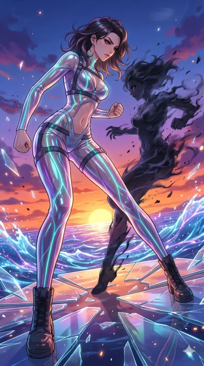 score_9, masterpiece, best quality, ultra-detailed, High-budget Anime Keyframe, vibrant colors, fluid line-art, expressive lighting, cinematic composition, Ufotable-style visual effects, top-tier animation quality, Korean woman with idol-like refined