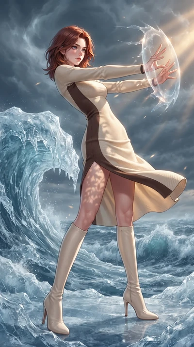 score_9, masterpiece, best quality, ultra-detailed, high-budget anime keyframe, editorial fashion photography, tasteful artistic composition, realistic cosplay photography, Korean woman. low angle full-body shot from head to toe showing her feet, fil