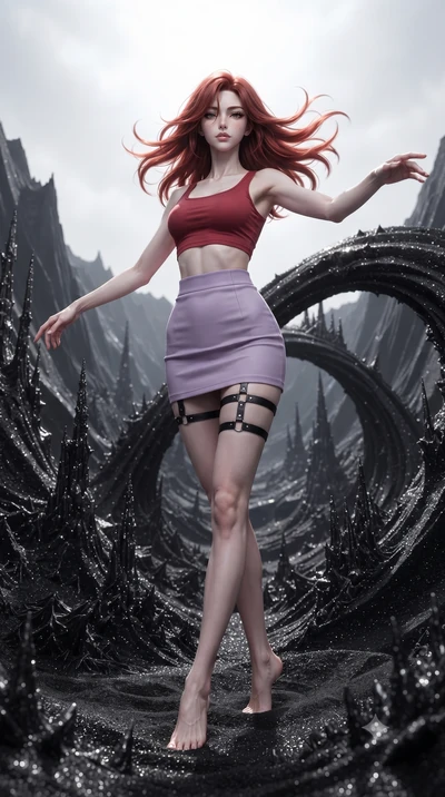 score_9, masterpiece, best quality, ultra-detailed, high-budget anime keyframe, editorial fashion photography, tasteful artistic composition, Korean woman. low angle full-body shot from head to toe showing her feet, filling the entire 9:16 vertical f