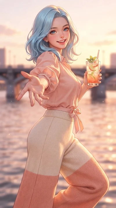 score_9, masterpiece, best quality, ultra-detailed, high-budget anime keyframe, editorial fashion photography, tasteful artistic composition, Korean woman. close-up cowboy shot from the waist and thighs up, the character dominates the composition, fi