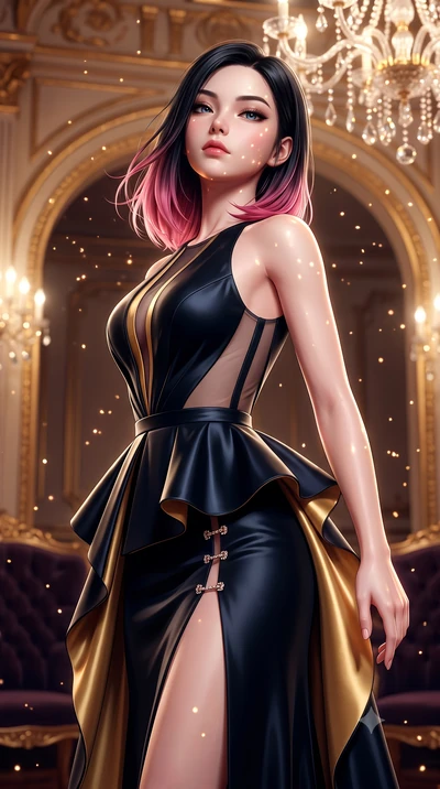 score_9, masterpiece, best quality, ultra-detailed, high-budget anime keyframe, semi-realistic 3D game render, editorial fashion photography, tasteful artistic composition, Korean woman. close-up cowboy shot from the waist and thighs up, the characte