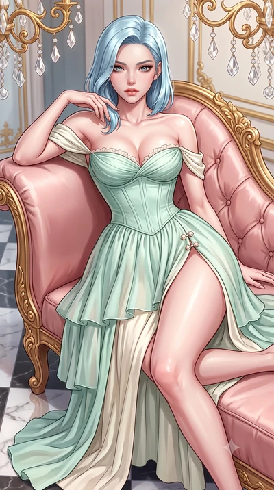 score_9, masterpiece, best quality, ultra-detailed, high-budget anime keyframe, semi-realistic 3D game render, editorial fashion photography, tasteful artistic composition, Korean woman. close-up cowboy shot from the waist and thighs up, the characte