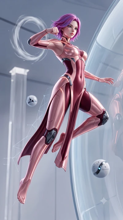 score_9, masterpiece, best quality, ultra-detailed, high-budget anime keyframe, semi-realistic 3D game render, editorial fashion photography, tasteful artistic composition, Caucasian woman. low angle full-body shot from head to toe showing her feet, 