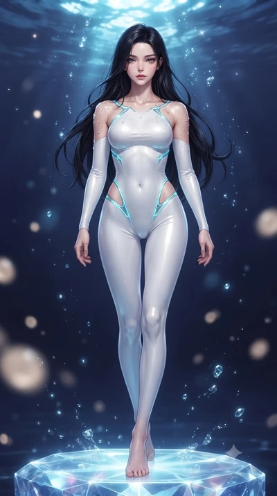 score_9, masterpiece, best quality, ultra-detailed, high-budget anime keyframe, editorial fashion photography, tasteful artistic composition, Korean woman. low angle full-body shot from head to toe showing her feet, filling the entire 9:16 vertical f