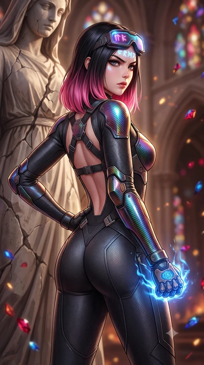 score_9, masterpiece, best quality, ultra-detailed, high-budget anime keyframe, semi-realistic 3D game render, editorial fashion photography, tasteful artistic composition, Korean woman. close-up cowboy shot from the waist and thighs up, the characte