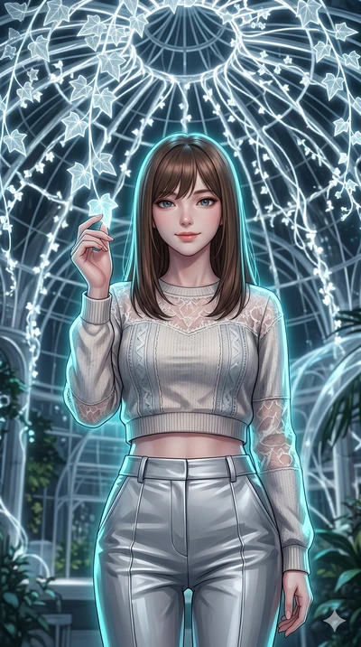 score_9, masterpiece, best quality, ultra-detailed, high-budget anime keyframe, editorial fashion photography, tasteful artistic composition, Korean woman. Upper body close-up from the thighs up, character filling the screen for maximum presence. Sta